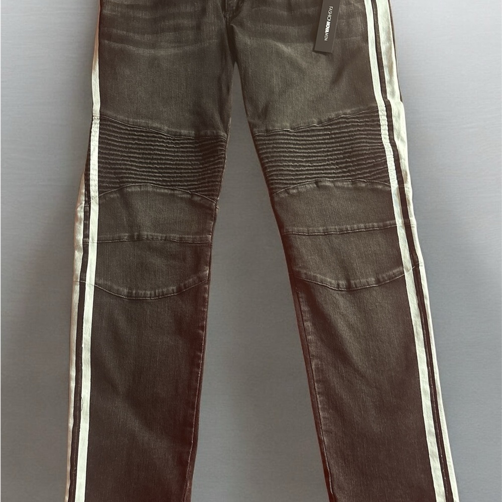 Black Skinny Jeans with Moto Style and White Stripes